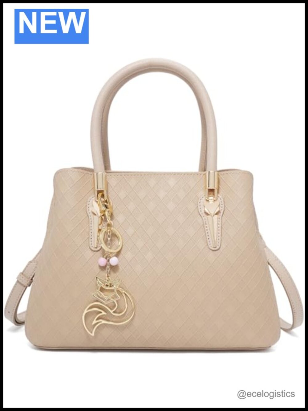 Genuine Leather Top Handle Satchel Bag with Geometric Emboss Pattern